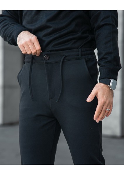 Jagger Erkek Pantolon Likralı Bağcık Detaylı Klasik Erkek Jogger Kumaş Pantolon