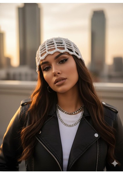 Açık Renk Pullu Kroşe Şapka