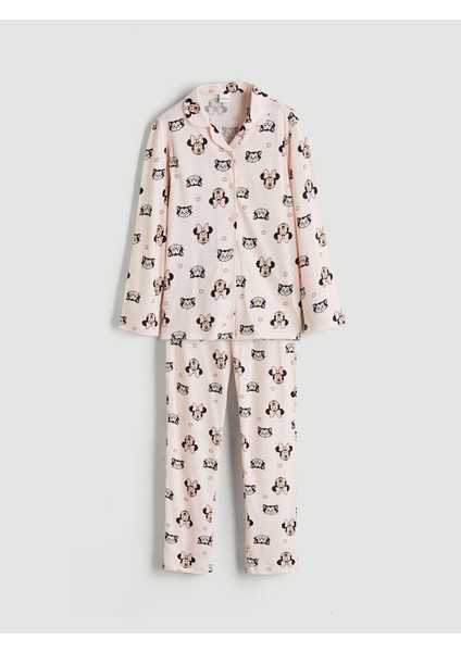 Lcw Kidspembe Gömlek Yaka Minnie Mouse Baskılı Kız Çocuk Pijama Takımı