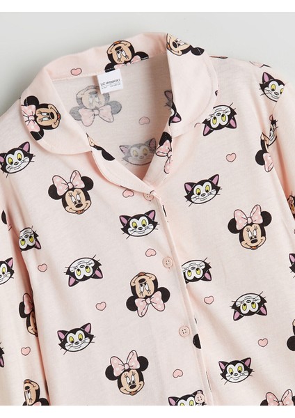 Lcw Kidspembe Gömlek Yaka Minnie Mouse Baskılı Kız Çocuk Pijama Takımı modelleri