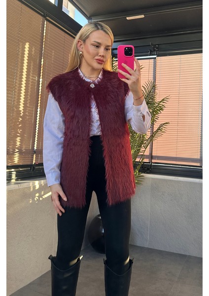 Tek Düğmeli Sakallı Bordo Yelek