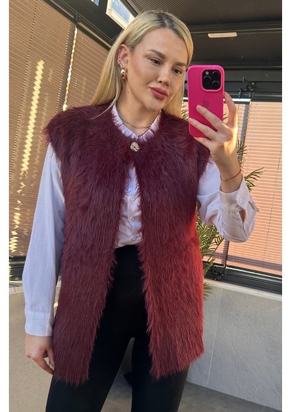 Tek Düğmeli Sakallı Bordo Yelek