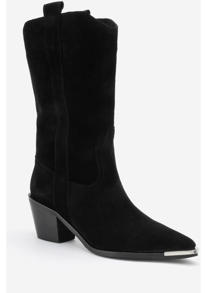 Alvı Siyah Süet Hakiki Deri Metal Detaylı Kadın Western Bot modelleri