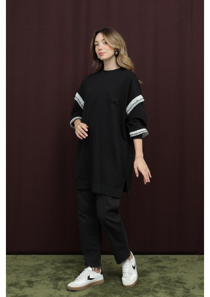 10718 2 Ip Kumaş Fırfır Detaylı Sweatshirt modelleri