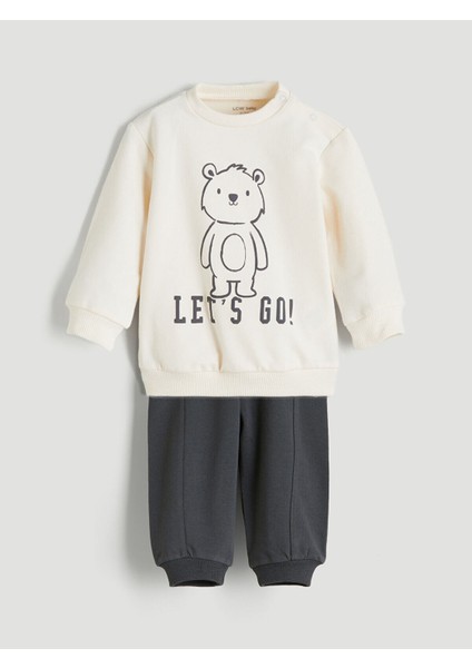 Cey Yeni Sezon Baskılı Erkek Bebek Sweatshirt ve Eşofman Alt 2'li