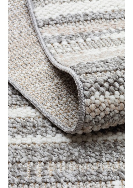 Ohrid 01 Grey White Bukle Dokuma Yapısında Hav Toz Vermeyen Yumuşak Koridor, Salon, Mutfak Halısı