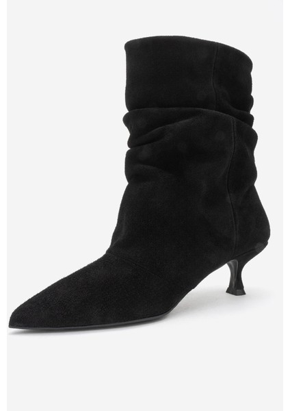 Baleı Siyah Süet Hakiki Deri Kadın Kısa Topuklu Bot fırsatları