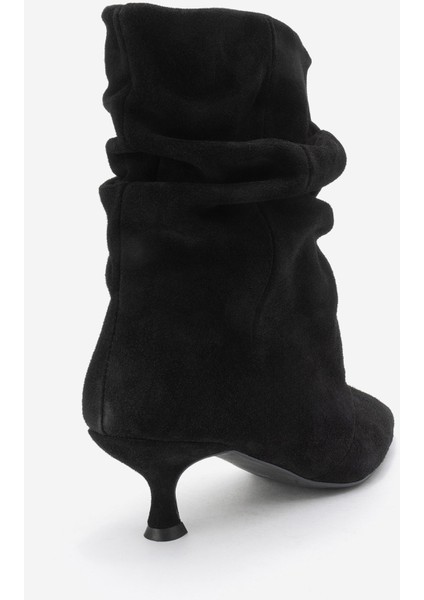 Baleı Siyah Süet Hakiki Deri Kadın Kısa Topuklu Bot indirimleri