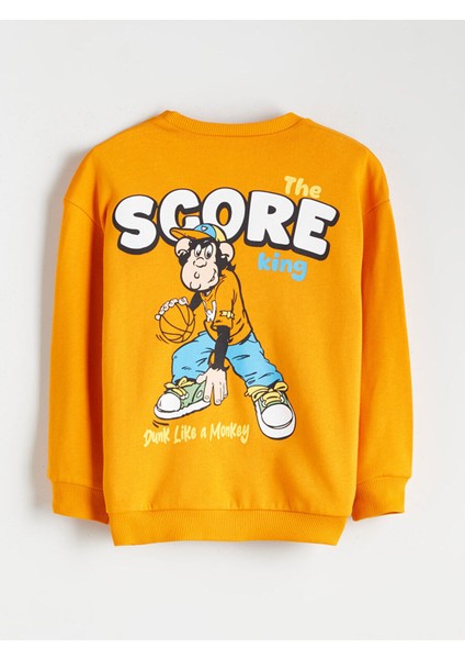 Bisiklet Yaka Nostaljik Maymun Baskılı Erkek Çocuk Sweatshirt modelleri