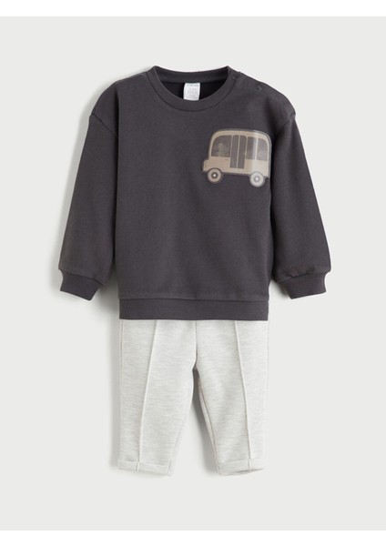 Izr Yeni Sezon Bisiklet Yaka Erkek Bebek Sweatshirt ve Eşofman Alt 2'li