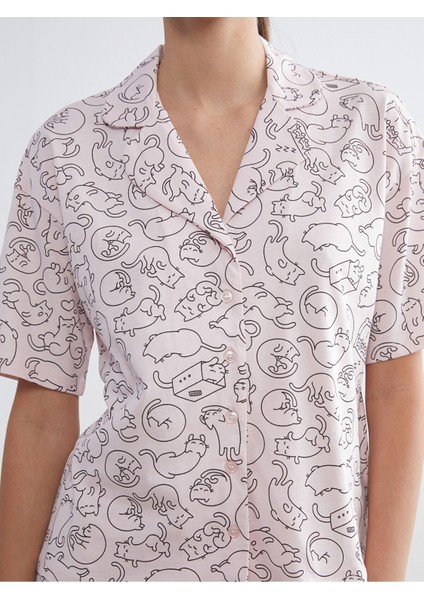 Artı Yeni Sezon Gömlek Yaka Baskılı Kadın Pijama Takımı fırsatları