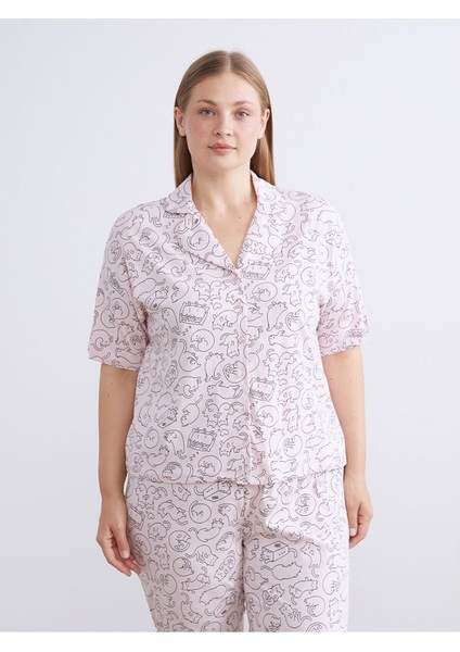 Artı Yeni Sezon Gömlek Yaka Baskılı Kadın Pijama Takımı