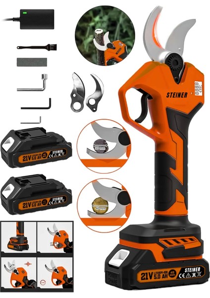 T-40 mm Dijital Kömürsüz Akülü Bağ Dal Ağaç Kesme Makinesi Biçme Budama Makası Şarjlı Makas