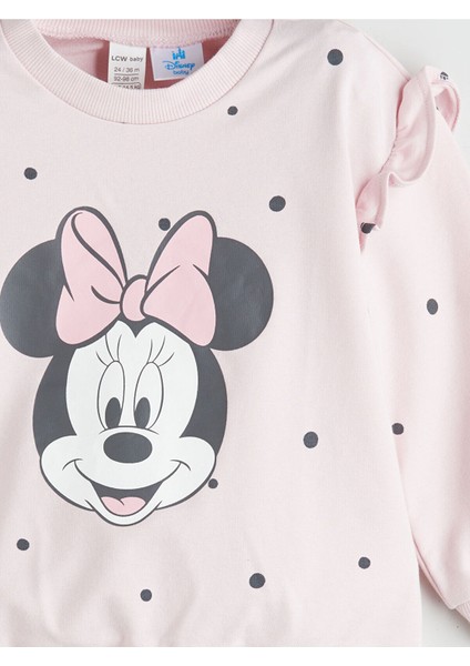 Bisiklet Yaka Minnie Mouse Baskılı Kız Bebek Sweatshirt ve Tayt