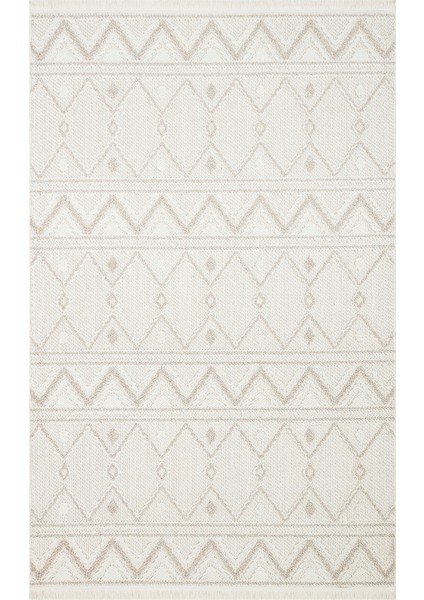 Ohrid 03 White Beıge Bukle Dokuma Yapısında Hav Toz Vermeyen Yumuşak Koridor, Salon, Mutfak Halısı