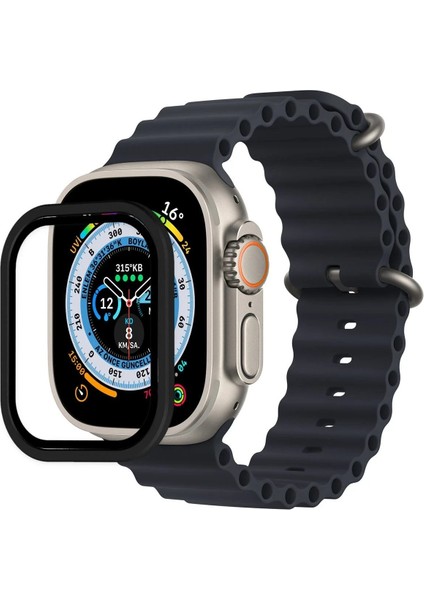 MYT09 Apple Watch Ultra 49MM Alüminyum Kasa Cam Ekran Koruyucu - Siyah