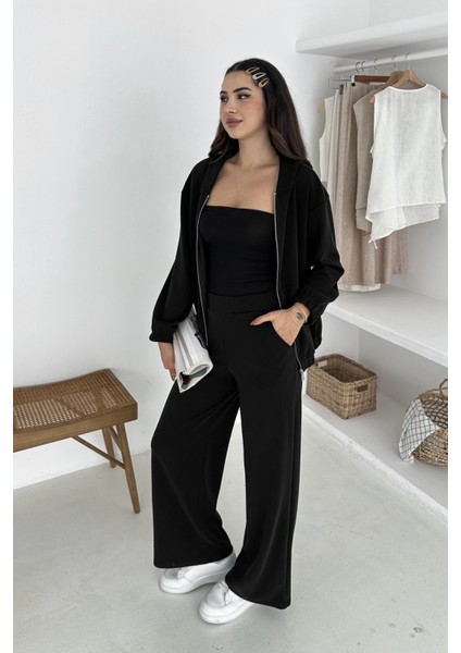 Beli Lastikli Fermuarlı Kapşonlu Premium Kalite Modal Takım