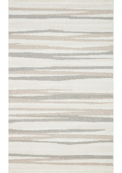 Ohrid 02 White Beıge Bukle Dokuma Yapısında Hav Toz Vermeyen Yumuşak Koridor, Salon, Mutfak Halısı