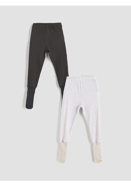 Gri Beli Lastikli Çoraplı Erkek Bebek Pijama Alt 2'li
