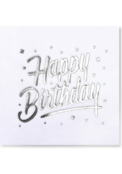 Happy Birthday Baskılı Yaldızlı Gümüş Varaklı Doğum Günü Peçetesi 16 Adet