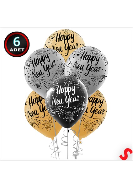 Happy New Year Yılbaşı Balonu, 30CM x 6 Adet