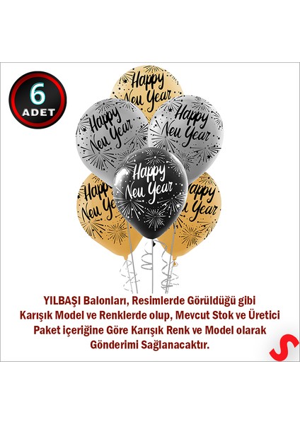 Happy New Year Yılbaşı Balonu, 30CM x 6 Adet modelleri