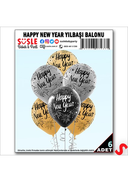 Happy New Year Yılbaşı Balonu, 30CM x 6 Adet fırsatları