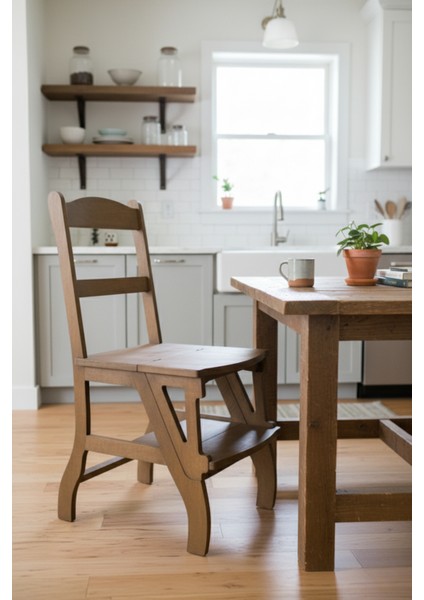 Akrobat Fonksiyonel Sandalye Merdiven – 2’si 1 Arada Tasarım | Kayın | 150 kg Taşıma Kapasiteli