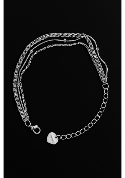 Çelik Bileklik Üç Katmanlı Üç Bağlantılı Zincir Model 0.3 mm Uzunluk 16 cm Unisex cm Gümüş Silver fiyatları