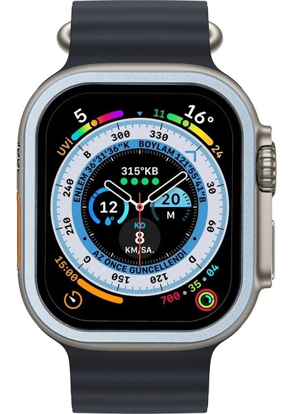 MYT09 Apple Watch Ultra 49MM Alüminyum Kasa Cam Ekran Koruyucu - Mavi modelleri