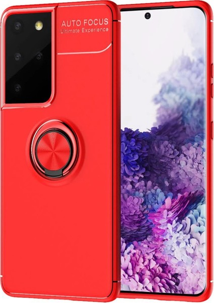 MYT09 Samsung Galaxy S21 Ultra Kılıf Range Yüzüklü Silikon - Kırmızı