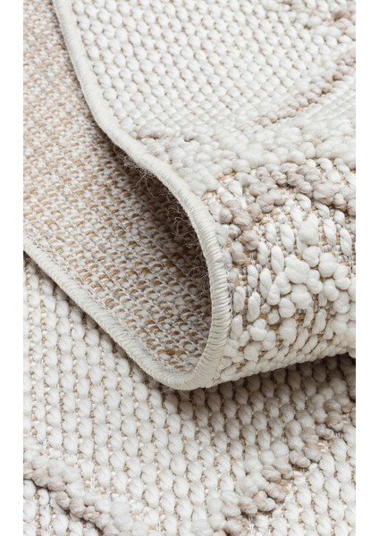 Ohrid 03 White Beıge Bukle Dokuma Yapısında Hav Toz Vermeyen Yumuşak Koridor, Salon, Mutfak Halısı