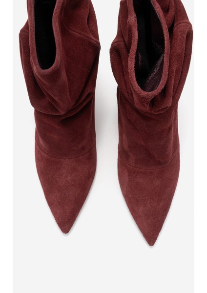 Baleı Bordo Süet Hakiki Deri Kadın Kısa Topuklu Bot fiyatları