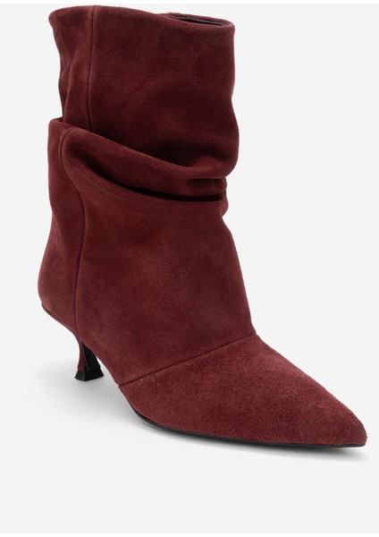 Baleı Bordo Süet Hakiki Deri Kadın Kısa Topuklu Bot modelleri