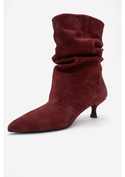 Baleı Bordo Süet Hakiki Deri Kadın Kısa Topuklu Bot fırsatları