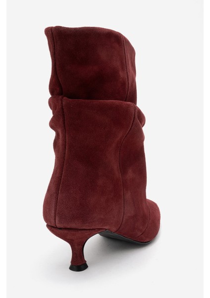 Baleı Bordo Süet Hakiki Deri Kadın Kısa Topuklu Bot indirimleri