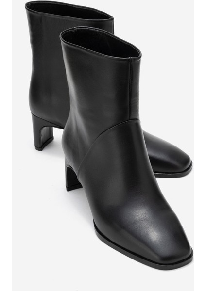 Nordy Siyah Cilt Hakiki Deri Kadın Blok Topuklu Bot