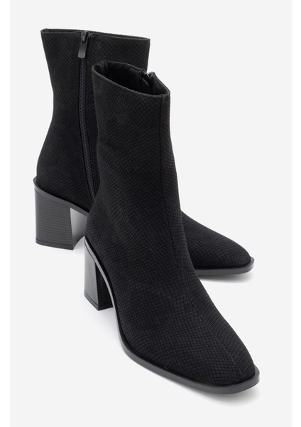 Chara Siyah Desenli Kadın Kalın Topuklu Bot