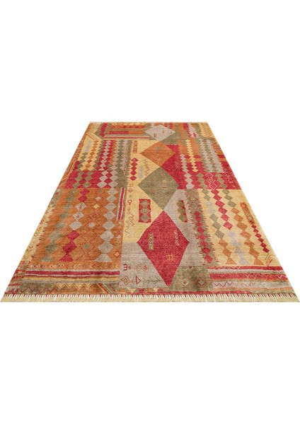 Milas 10 Red Autumn Uşaklı Kadınların Yoğun El Emeği ile Dokuduğu %100 Doğal Tencel Tezgah Halısı modelleri