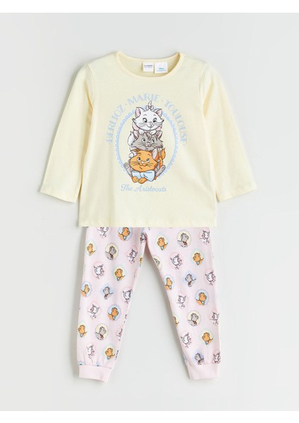 Bisiklet Yaka Aristocats Baskılı Kız Çocuk Pijama