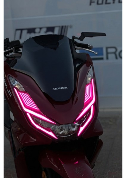 Honda Pcx Için Kalın Full Kaplamalı Pembe Renk Far Tasarım Film Sticker Seti (2021-2022-2023-2024 Model)