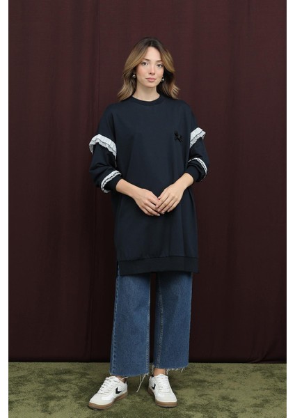 10718 2 Ip Kumaş Fırfır Detaylı Sweatshirt modelleri