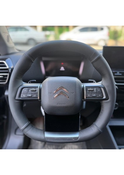 Dikişli Direksiyon Kılıfı Siyah / Nokta Deri Siyah Dikişli Citroen C4X Icin