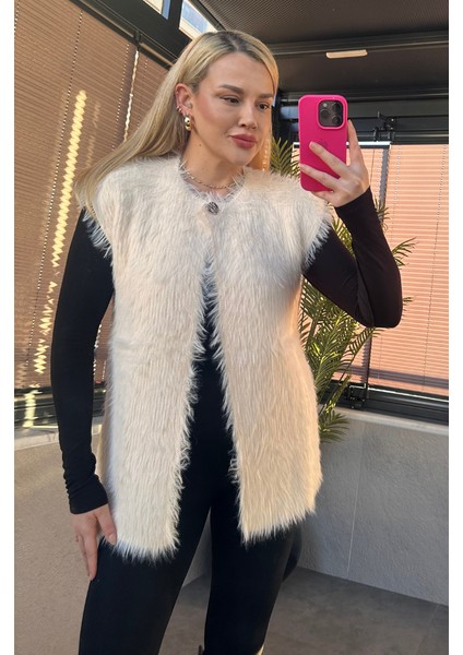 Tek Düğmeli Sakallı Ekru Yelek