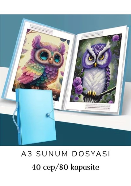 A3 Sunum Dosyası, Resim Çantası, 40 Cepli-80 Resim Kapasiteli indirimleri