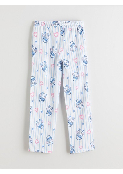 Bisiklet Yaka Stitch Baskılı Kız Çocuk Pijama Takımı