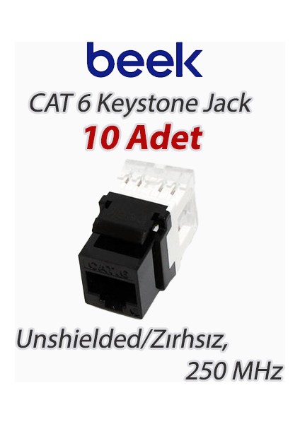Cat6 - 10 Adet Utp Keystone Jack Siyah