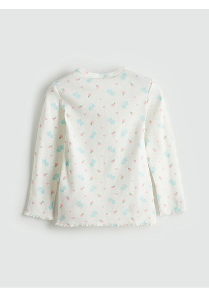 Bisiklet Yaka Çiçekli Kız Çocuk Pijama Takımı