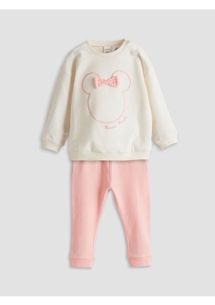 Bisiklet Yaka Uzun Kollu Minnie Mouse Baskılı Kız Bebek Pijama