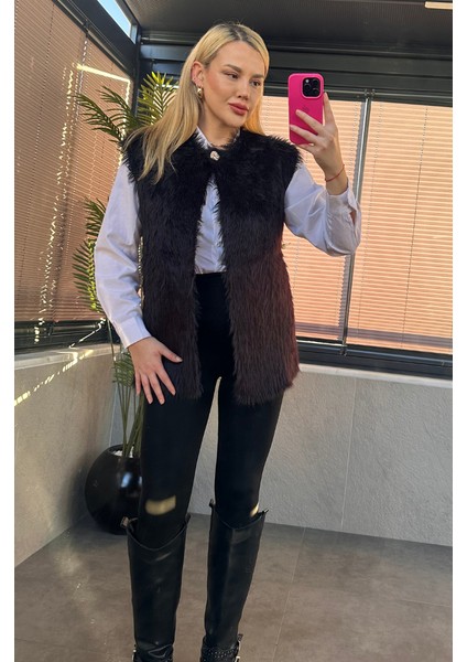 Tek Düğmeli Sakallı Siyah Yelek